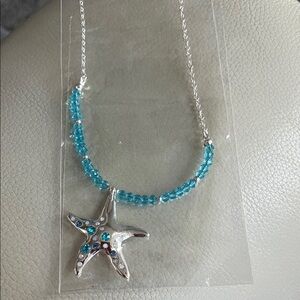 Periwinkle by Barlow Silver Starfish Necklace with Turquoise Beads. New extender
